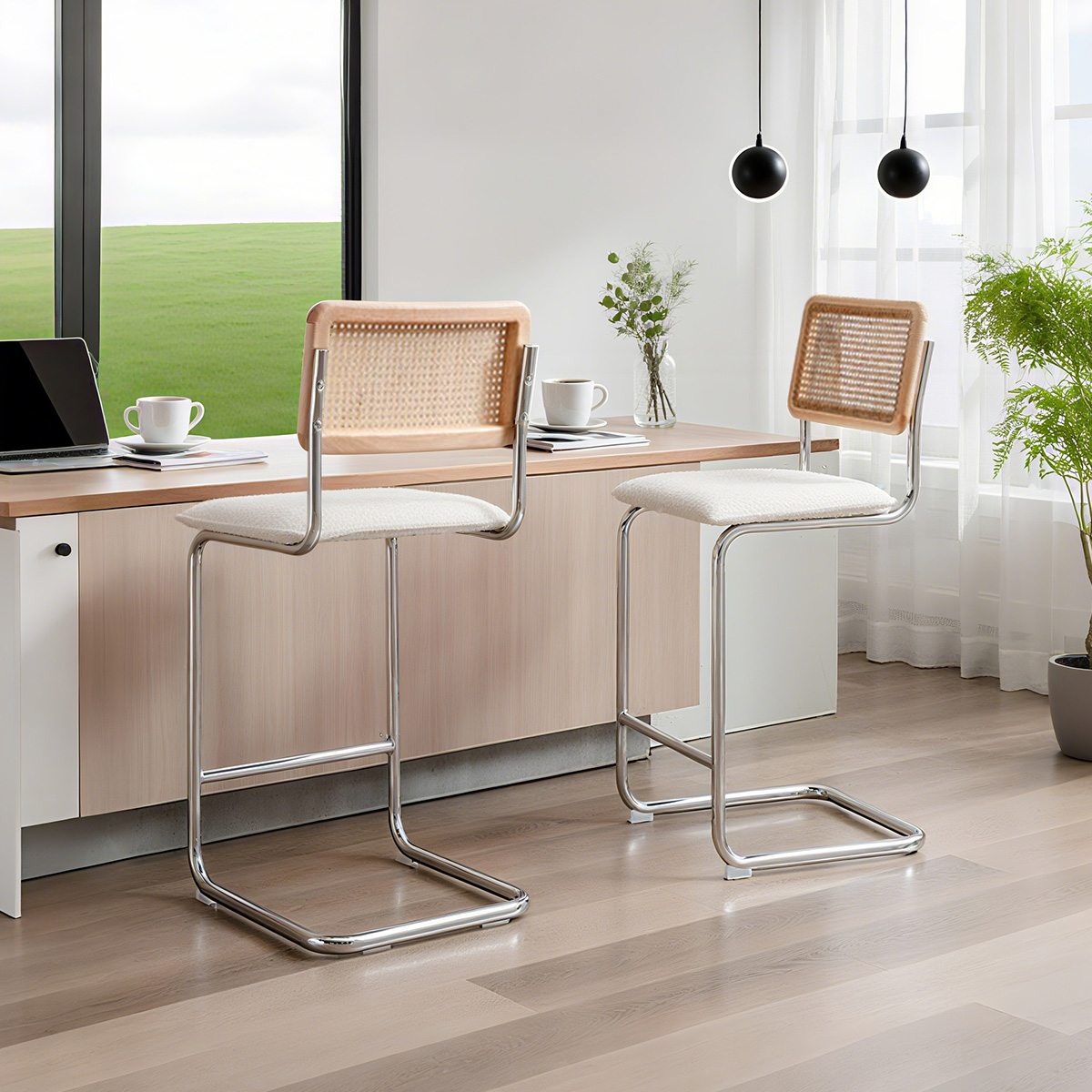 Rattan hátsó bukás bár szék króm konzolos bázissal-század közepén modern pult magassági szék